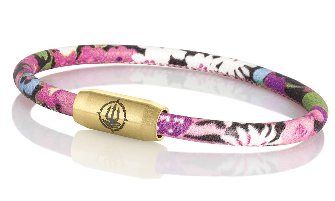 Armband pink Blumenmuster "Madeira" Leder Seemannsgarn