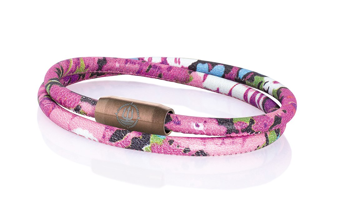 Armband pink Blumenmuster "Madeira" Leder Seemannsgarn