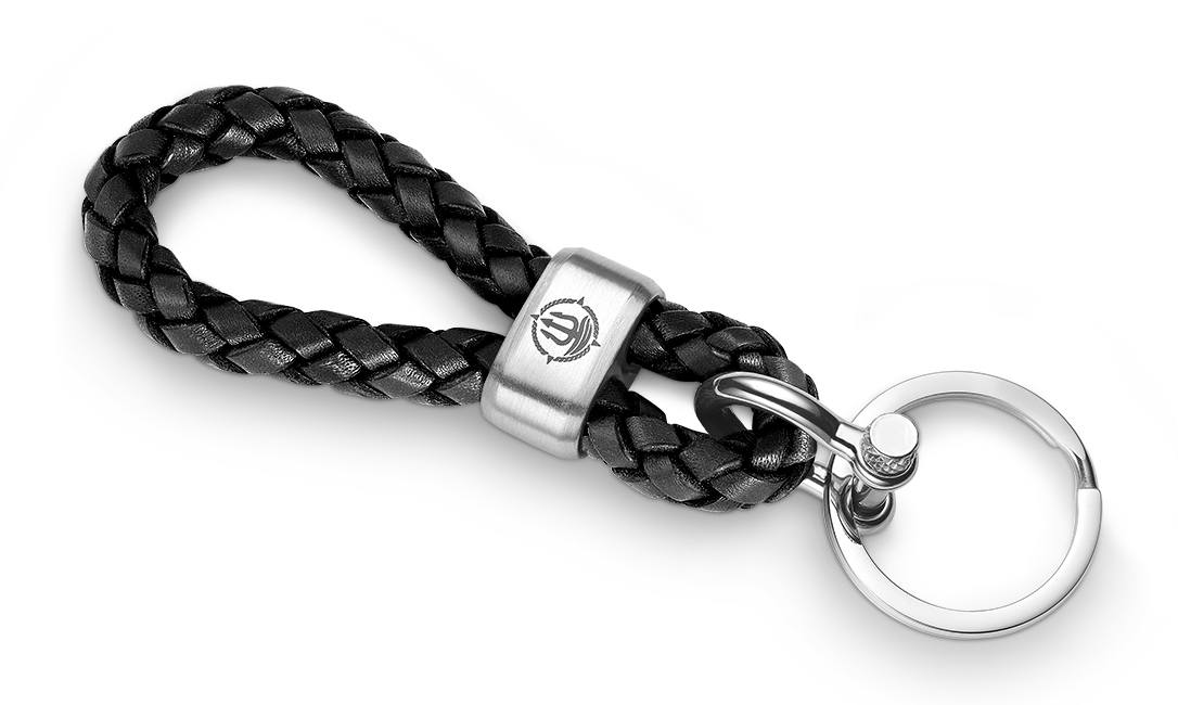 Leder Schlüsselkette schwarz geflochten Edelstahl "Sylt" 