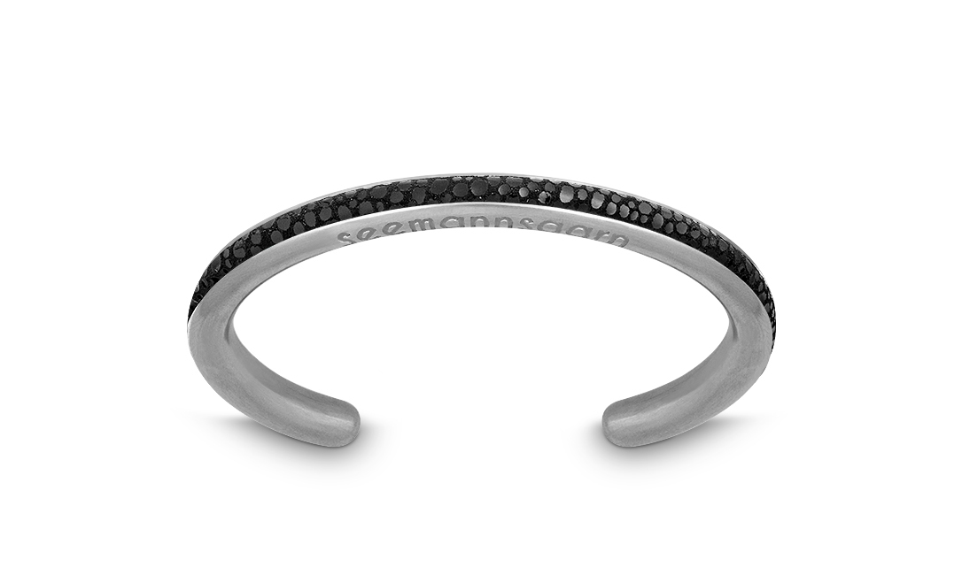 Armreif Leder schwarz Rochenoptik "Sylt" Edelstahl Seemannsgarn