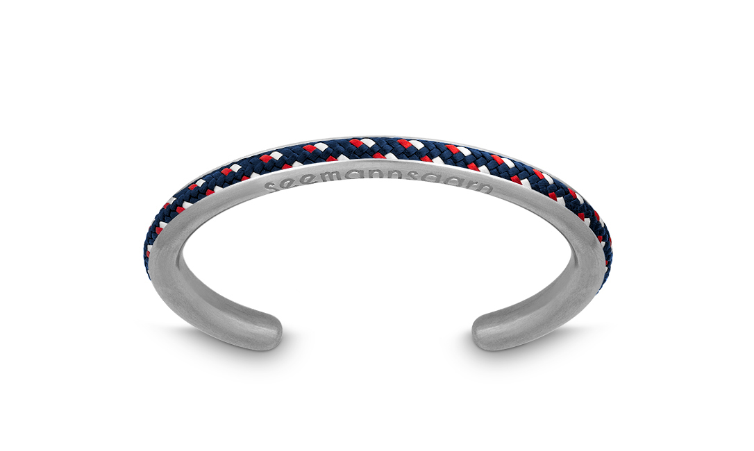 Armreif Segeltau navy blau rot weiß "Hiddensee" Edelstahl Seemannsgarn