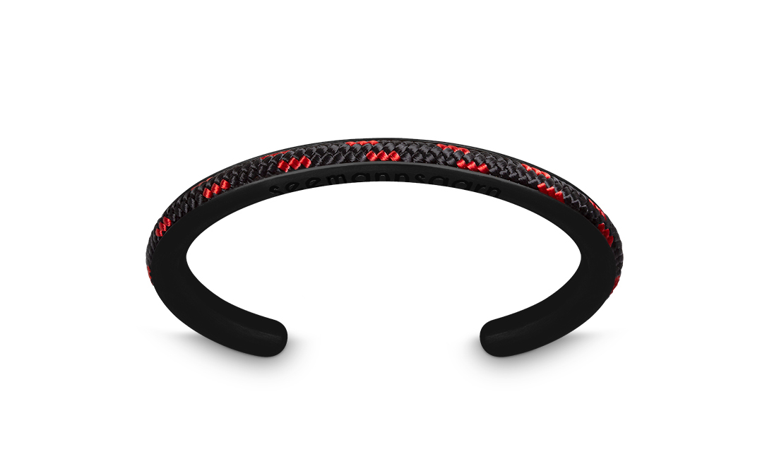 Armreif Segeltau schwarz rot "Usedom" Edelstahl PVD beschichtet schwarz matt Seemannsgarn