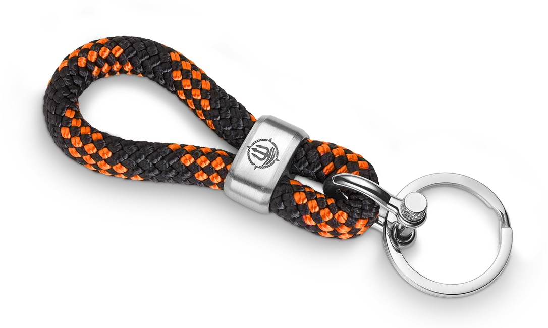 Schlüsselkette schwarz orange Edelstahl "Usedom" Segeltau Seemannsgarn