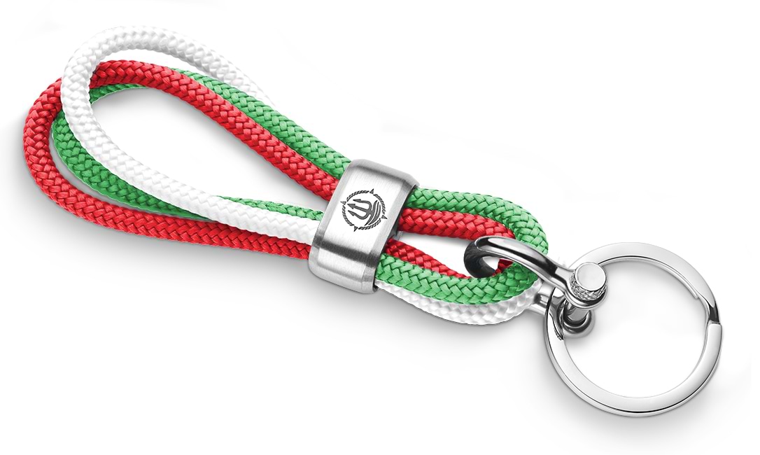 Schlüsselkette Italien grün weiß rot Edelstahl "Trinidad" Segeltau Seemannsgarn