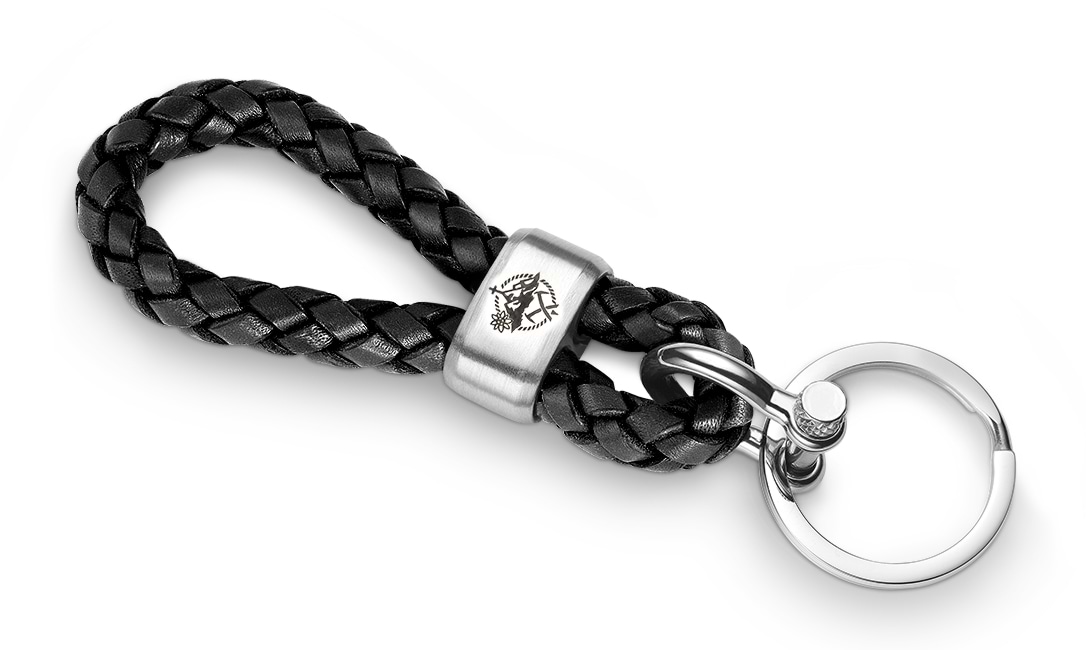 Bild von Leder-Schlüsselkette "Gipfelgarn" Schwarz geflochten 8mm "Sylt"