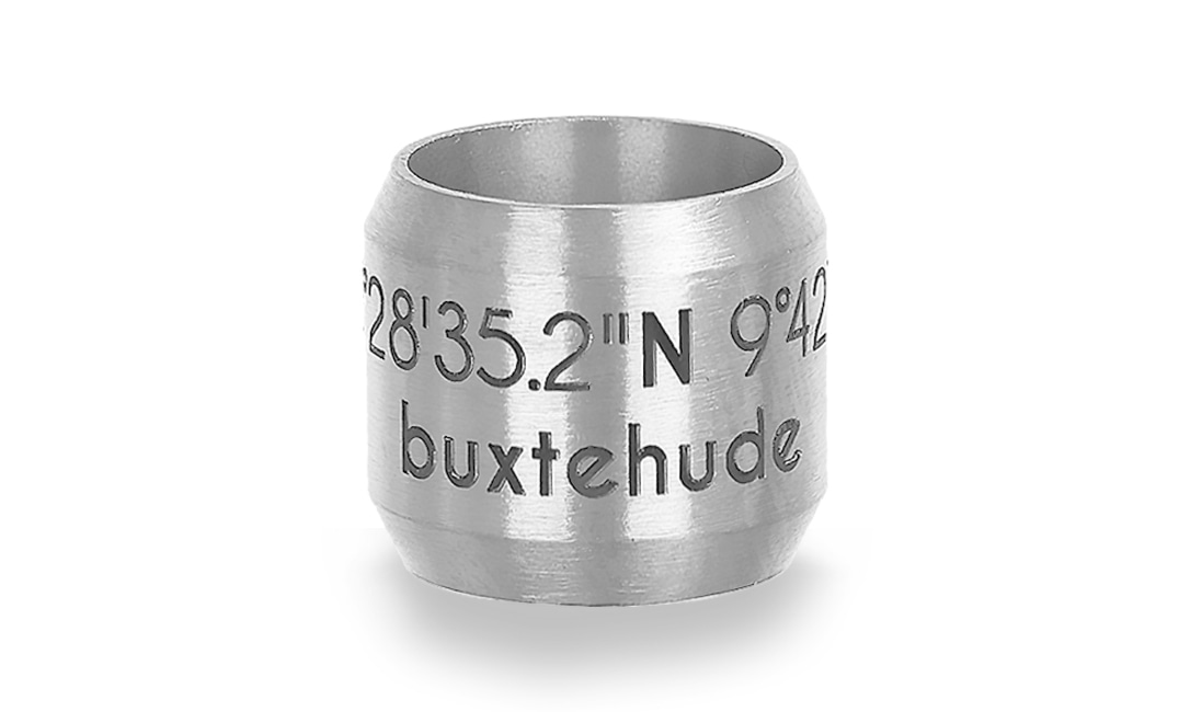 Bild von Koordinaten-Bead "Buxtehude" 8mm aus Edelstahl, stahlfarben