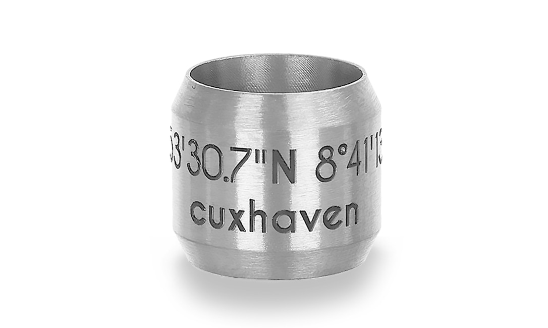 Bild von Koordinaten-Bead "Cuxhaven" 8mm aus Edelstahl, stahlfarben