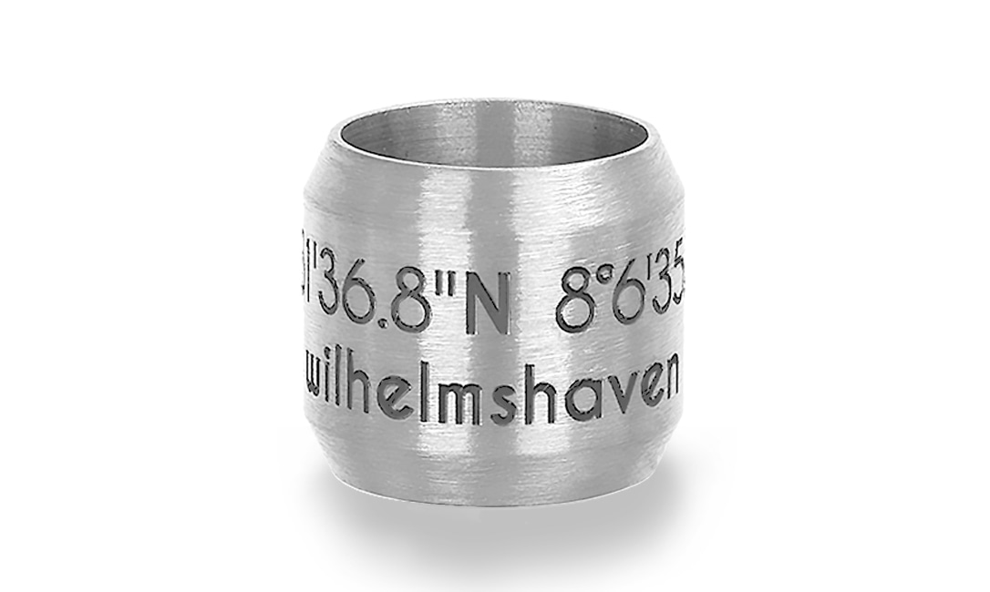 Bild von Koordinaten-Bead "Wilhelmshaven" 8mm aus Edelstahl, stahlfarben